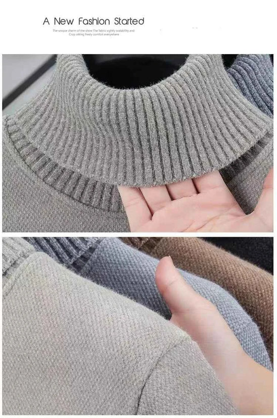 High end brand velvet sweater men's new fashion designer exquisite pony embroidery winter thick warm high neck knitted pullover