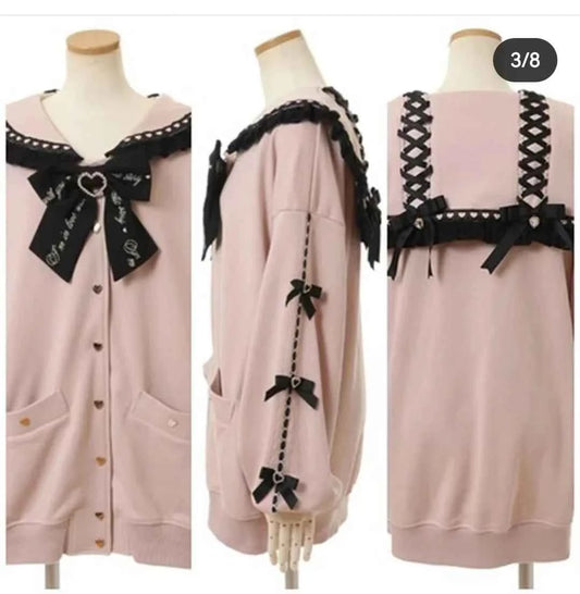 Japanese Liz Mine Mass-Produced Sailor Collar Ribbon Bow Sweet Hoodies Women Autumn Preppy Style Y2K Cute Oversized Sweatshirt