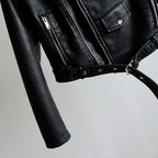 Women's PU Leather Motorcycle Jacket - Slim Fit, Turn-Down Collar