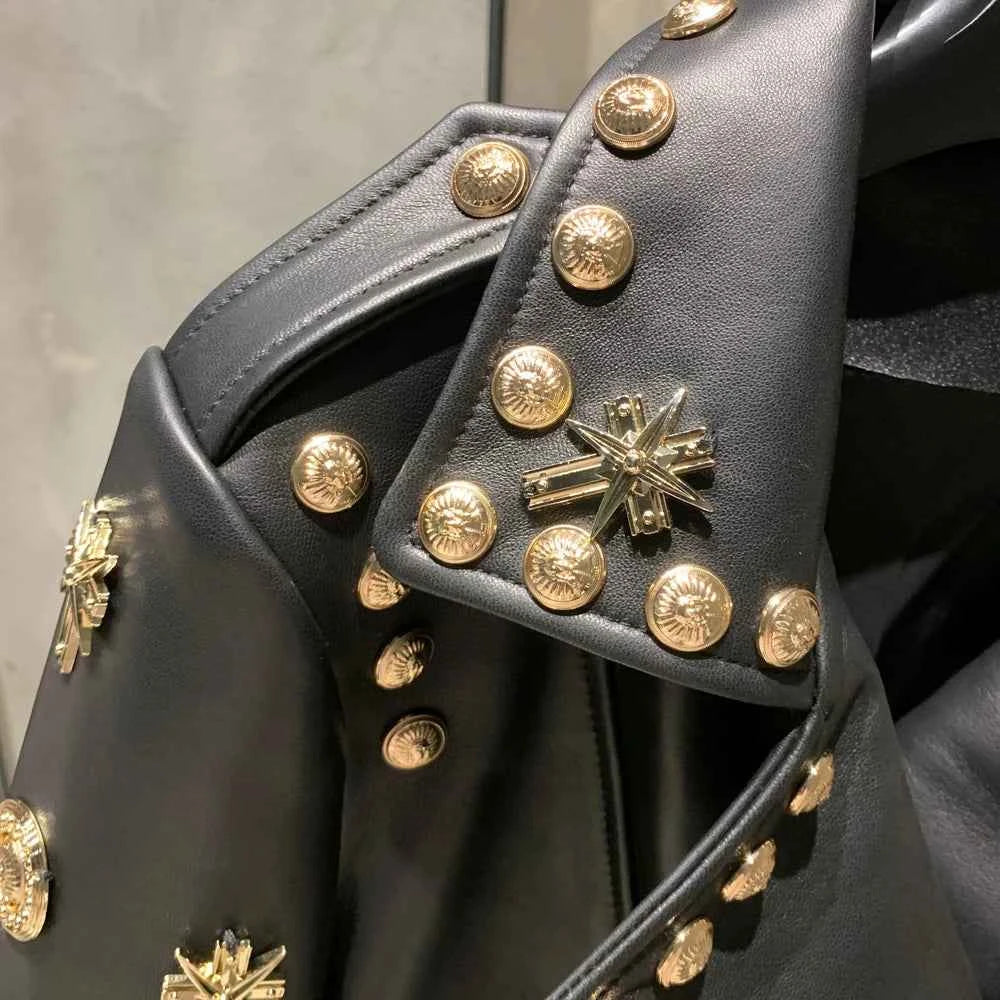 Leather Jacket Rivet High Street Ladies Autumn and Spring Fashion Wear Genuine Sheepskin Jacket 5860