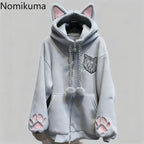 Thicked Women Jackets Cute Cat Ear Hooded Long Sleeve Punk Outerwear Fashion Casual Warm Coats 2025 Ropa Mujer Japanese Y2k Tops