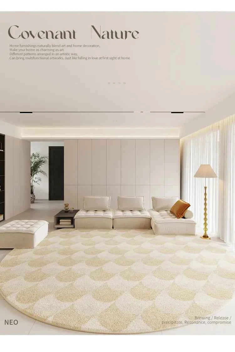 Modern Rugs for Bedroom Fluffy Soft Lounge Rug Thick Cloakroom Round Floor Mat Cream Living Room Decoration Anti-slip Carpet