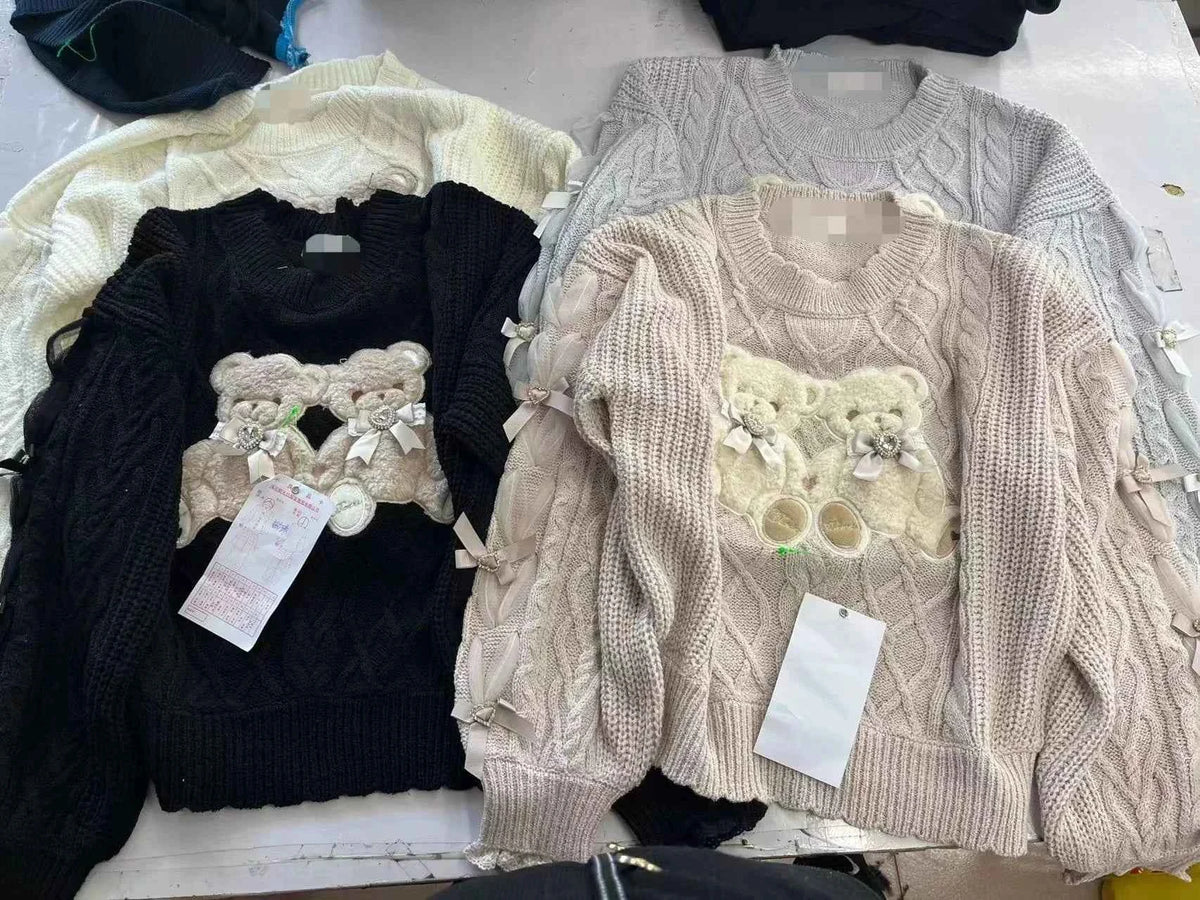 Mine Style Autumn and Winter Classic Cartoon Bear Sweater Lady Girls Sweet Round Neck Loose Sweater Japanese Liz Knit Tops