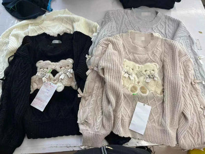 Mine Style Autumn and Winter Classic Cartoon Bear Sweater Lady Girls Sweet Round Neck Loose Sweater Japanese Liz Knit Tops