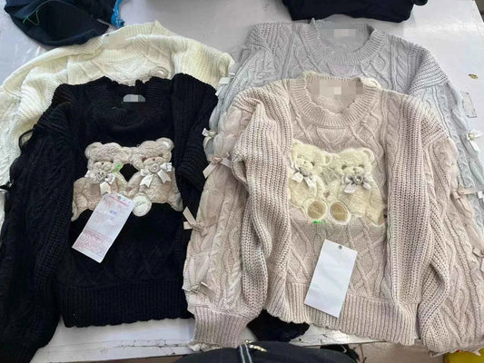 Mine Style Autumn and Winter Classic Cartoon Bear Sweater Lady Girls Sweet Round Neck Loose Sweater Japanese Liz Knit Tops