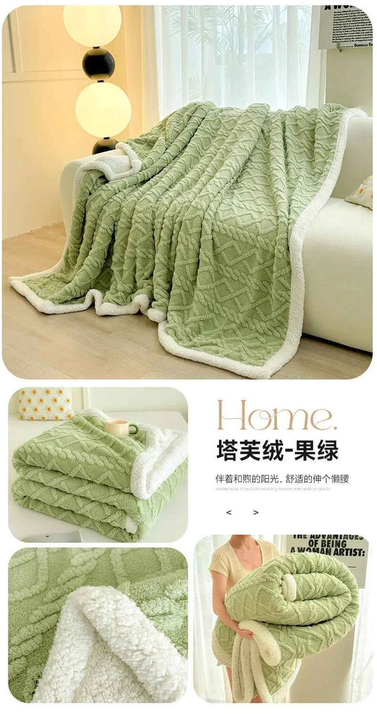 1pc Coral Fleece Blanket for Winter Thick Soft Bedspread Warm Plaids for Beds Single/Queen/King Solid Color Thow Blankets/Plaids