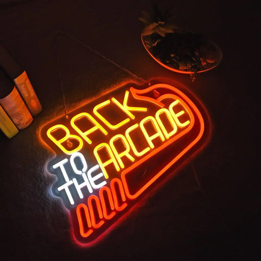 Back to The Arcade Neon Sign Retro Game Room Decor LED Wall Art for Gamers Home Bar Cafe Gaming Gift Idea Vintage 80s Style