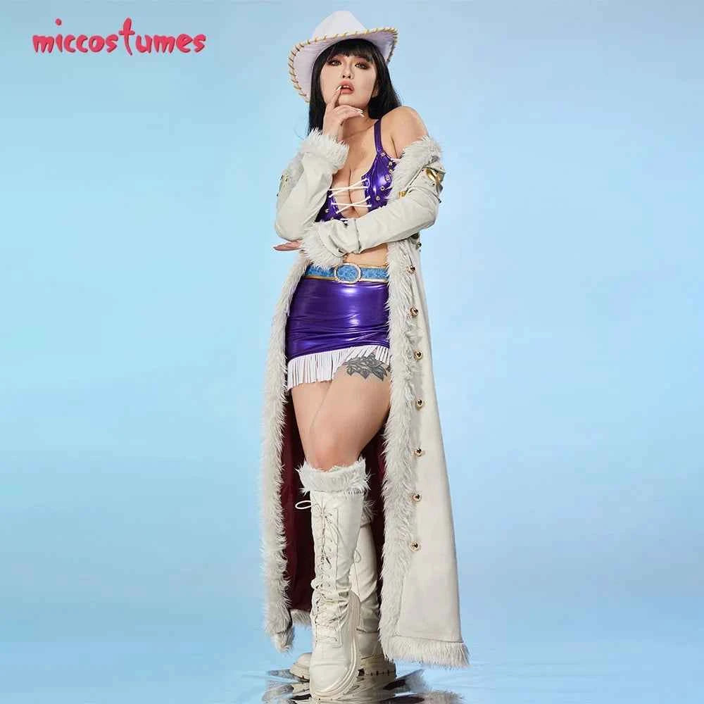 Miccostumes Women's Anime Cosplay Costume Bra and Miniskirt with Long Coat and Hat Halloween Cosplay Costumes