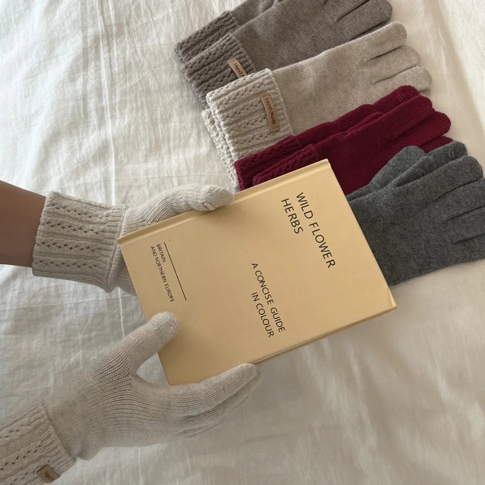 Korean Style High-Quality Women's Knitted Gloves Touch Screen Fingerless Washable Full Finger Gloves