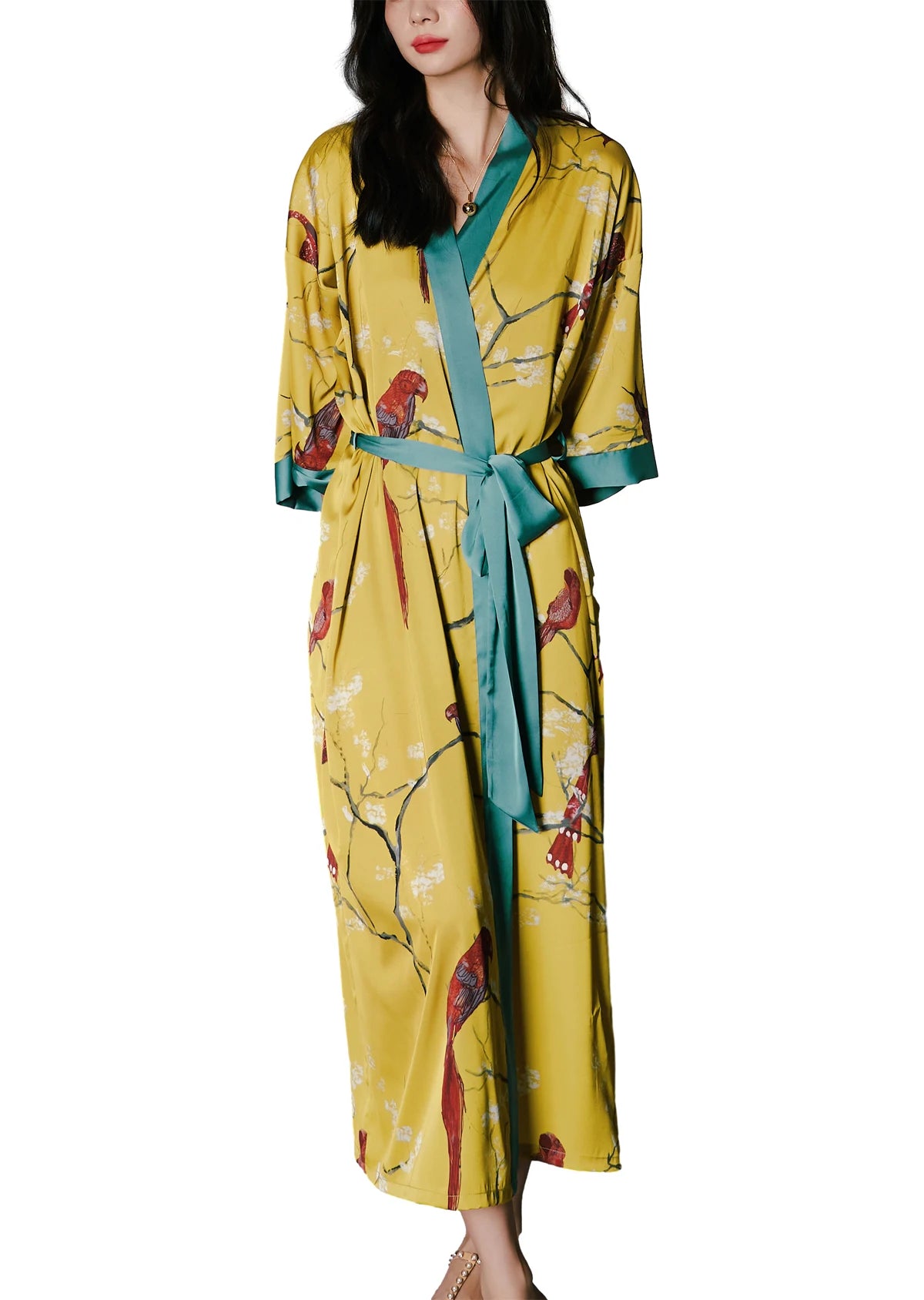 Women's Long Silk Satin Kimono Robe - Lightweight & Soft
