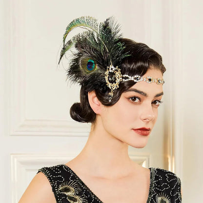 1920s Flapper Peacock Feather Headband Roaring 20s Showgirl Hair band Great Gatsby Hair Accessories 머리띠 резинки для волос 헤어밴드 SS69