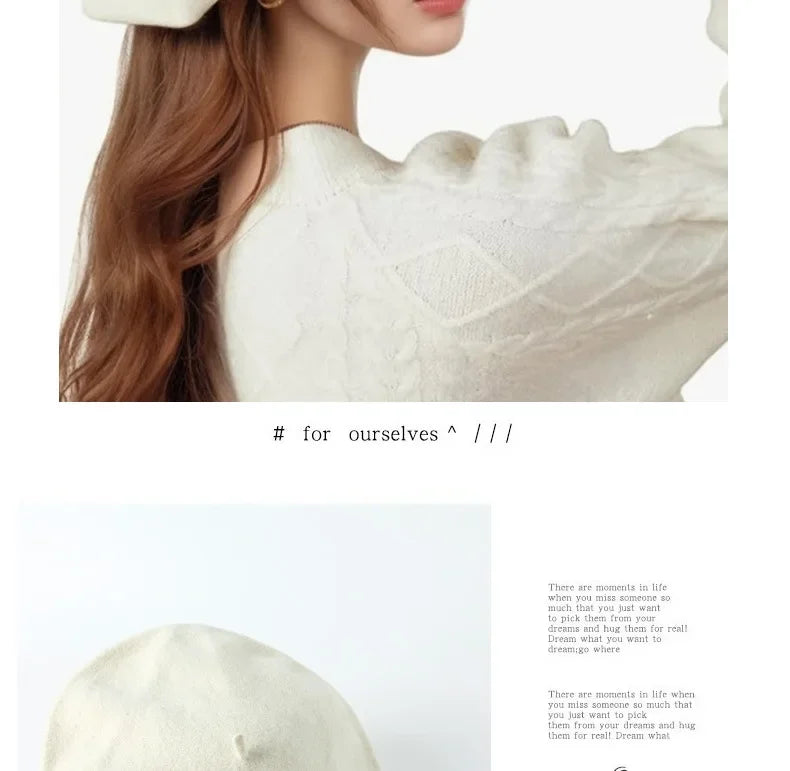 100% Wool Oversize Women's Beret Hat - Warm & Stylish Painter Cap