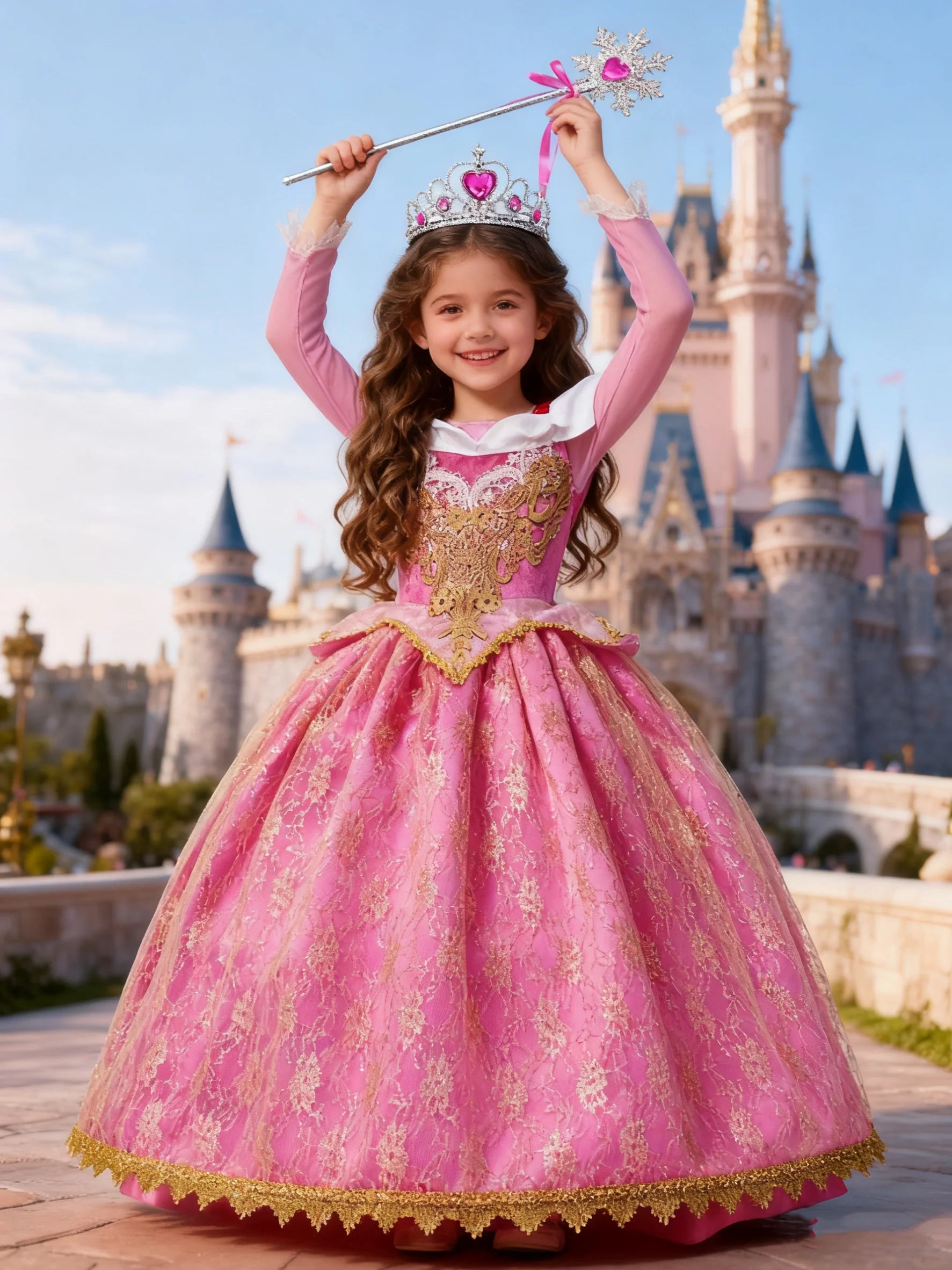 YOFEEL Girls Aurora Princess Dress Sleeveless Lace Ball Gown