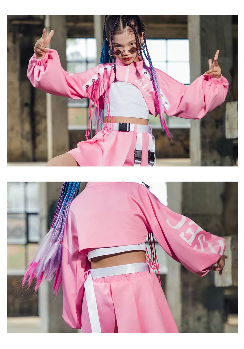 ZZL K-pop Stage Girls' Fashionable Outfit Jazz Dance Performance Suit Kids Hip-hop Fashion Costume Cool Children's Runway Wear SS69