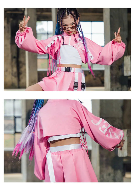 ZZL K-pop Stage Girls' Fashionable Outfit Jazz Dance Performance Suit Kids Hip-hop Fashion Costume Cool Children's Runway Wear SS69