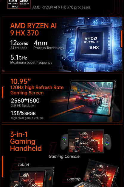 OneXPlayer X1 PRO AMD Ryzen AI 9 HX 370 /8840U PC Game Console 3 IN 1 Laptop Tablet 10.95 Inch 120 Hz AI CPU Computer Controller SS69