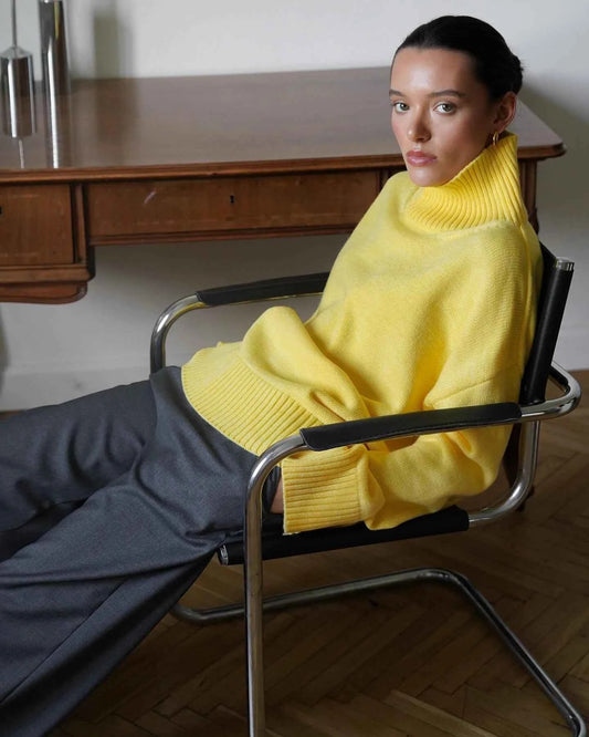 Autumn Women's Knitted Sweater Oversize High Collar Yellow Vintage Pullover Soft Winter Warm Vintage Red Sweaters for Women