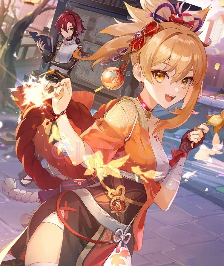 Genshin Impact Yoimiya Cosplay Costume Adult Carnival Uniform Wig Anime Halloween Party Costumes Masquerade Women Game SS69