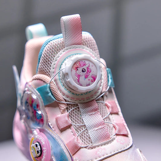 Disney Children's Luminous LED Sneakers Cartoon Pony Outdoor Shoes Girls' Cute Night Light Shoes Mesh Breathable on-slip Shoes