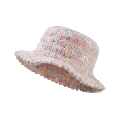 OhSunny Autumn Winter Wavy Brim Bucket Hats,Rainbow Cute Thermal Caps Women's Outdoor Warm Hand-knitted Fisherman Caps Packable