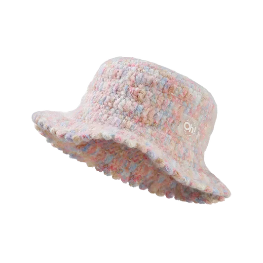 OhSunny Autumn Winter Wavy Brim Bucket Hats,Rainbow Cute Thermal Caps Women's Outdoor Warm Hand-knitted Fisherman Caps Packable