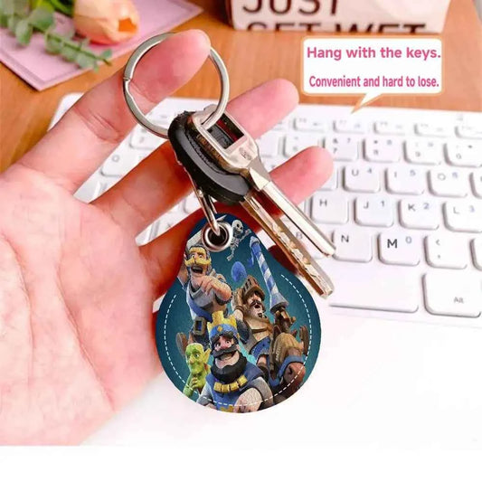 Game C-Clash Royale Anime Key Fashion PU Water Shape Keychain Women Car Key Holder Home Key Ring Charm Bag Car Pendant Gift