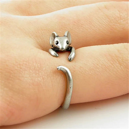 Huitan Cute Mouse Shape Open Ring for Women Antique Silver Color Modern Fashion Girls Finger Accessories Hip Hop Party Jewelry SS69