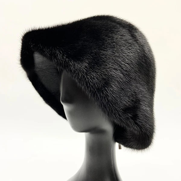Women's Real Mink Fur Bucket Hat - Warm Winter Dome Cap