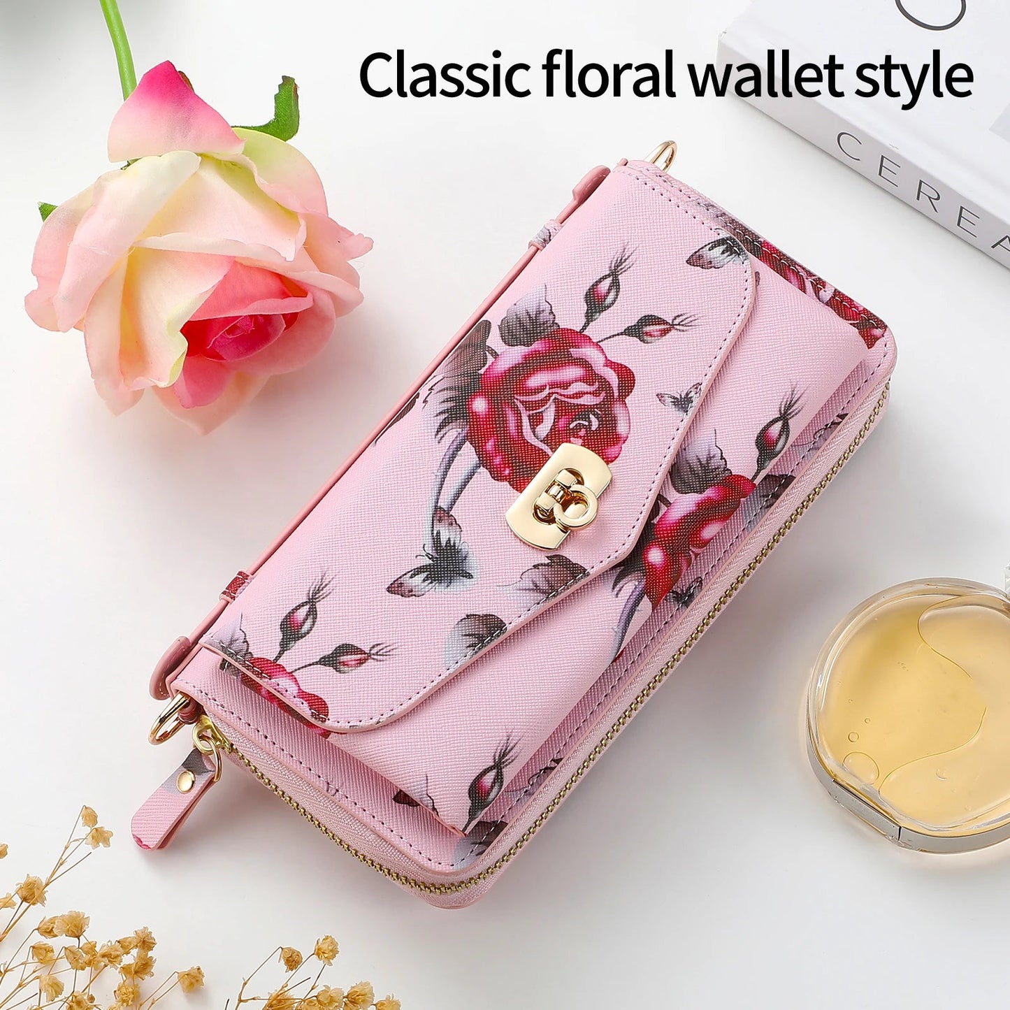 Phone Case Smartphone Android Cases Samsung Galaxy S25 Ultra Accessories Magsafe Wallet Luxury Lanyard Leather Zipper Flower Bag SS69