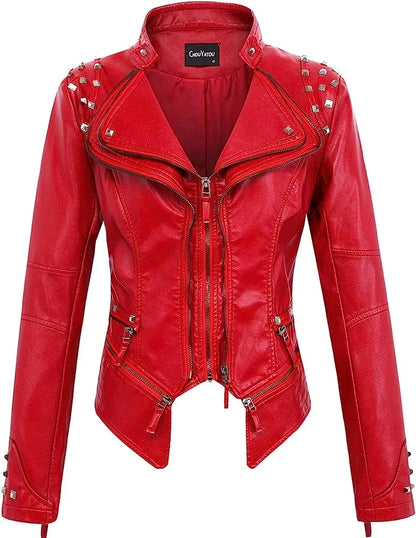2025 Spring New Style Suit Collar Rivet Waist Short Washed Pu Leather Jacket