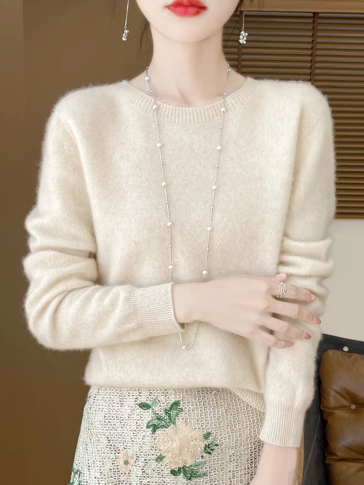 Addonee Women's 100% Merino Wool O-Neck Pullover Sweater