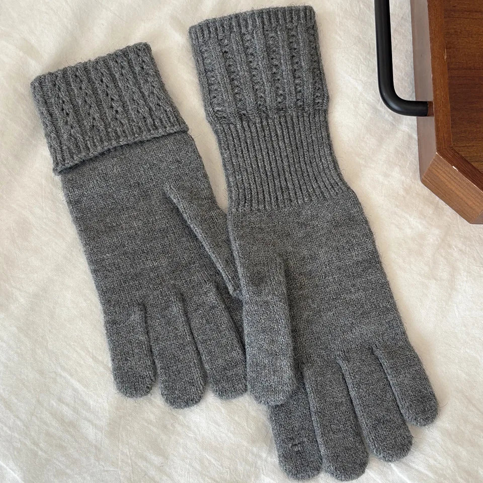 Korean Style High-Quality Women's Knitted Gloves Touch Screen Fingerless Washable Full Finger Gloves