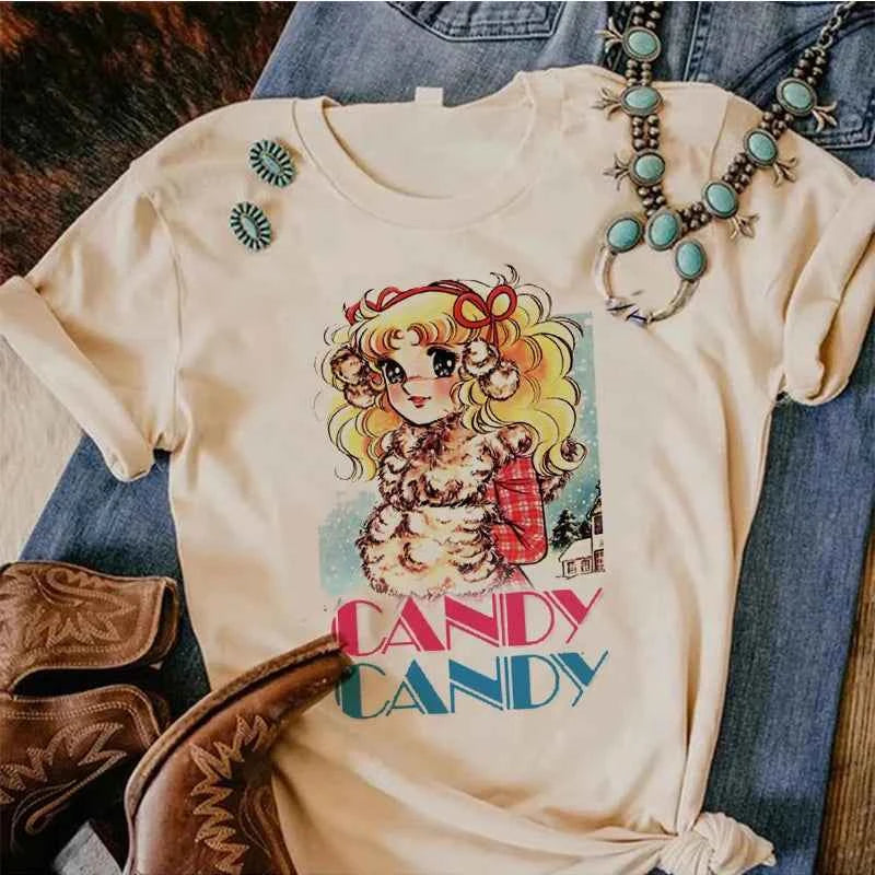 90s Kawaii Candy Candy Anime Summer Top Tshirt Femen Print T Shirt Grunge Anime Manga T Shirt Top Tees Graphic Aesthetic