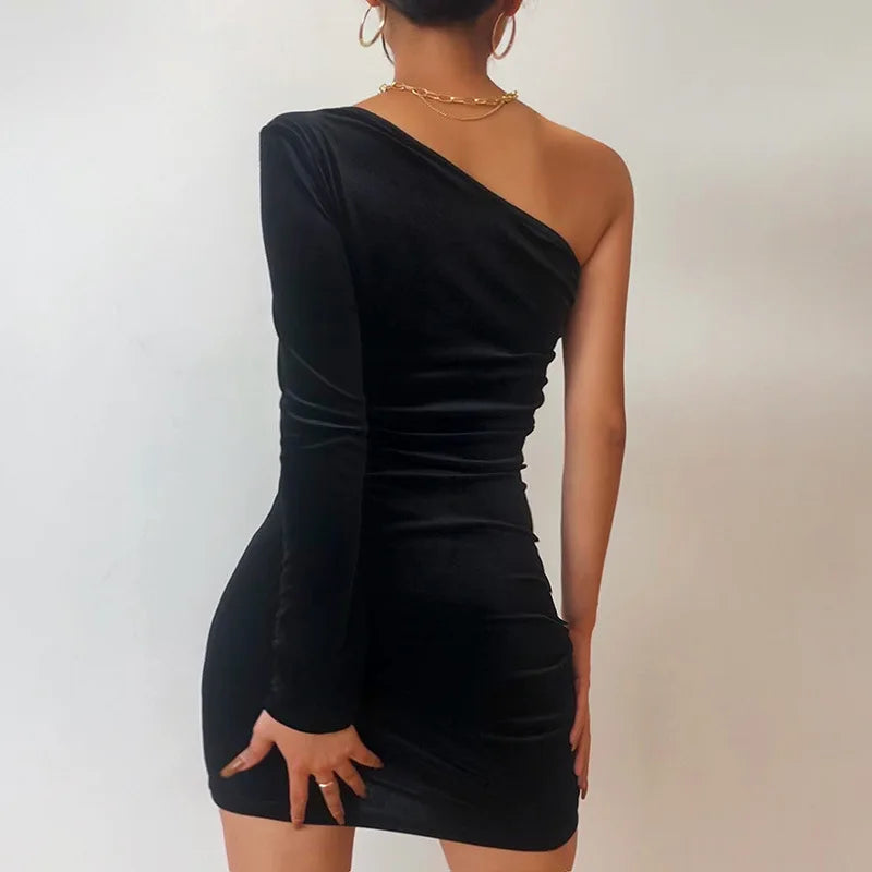 2025 New Plus Size 9XL 8XL 7XL One Shoulder Velvet Lace Up Party Bodycon Women Dresses Vestidos XXXXXL SS69