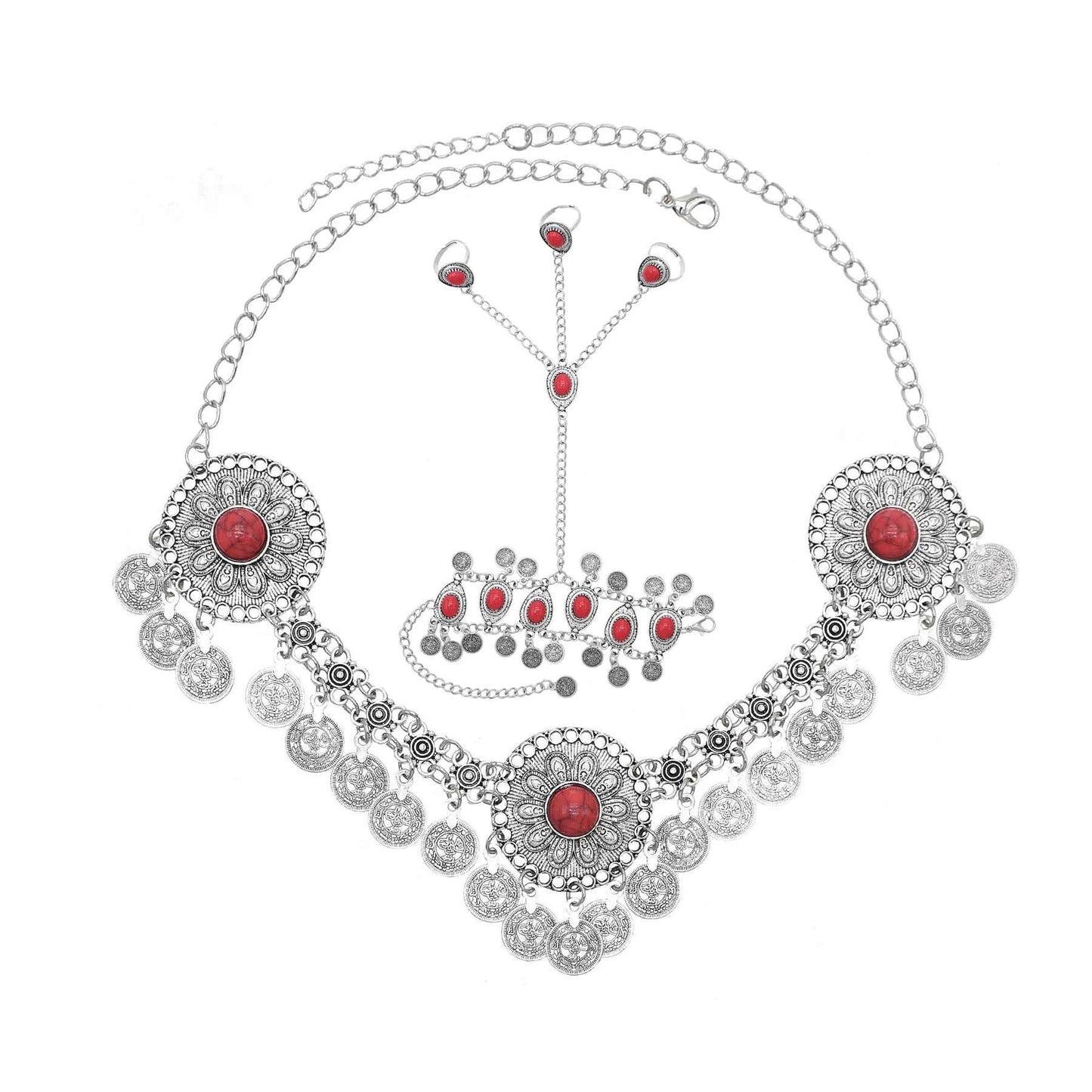 Traditional Kazakhstan Ethnic Coins Bracelet Hair Accessories  for Women Vintage Nepalese Tibetan Clothing Headwear Jewelry Set