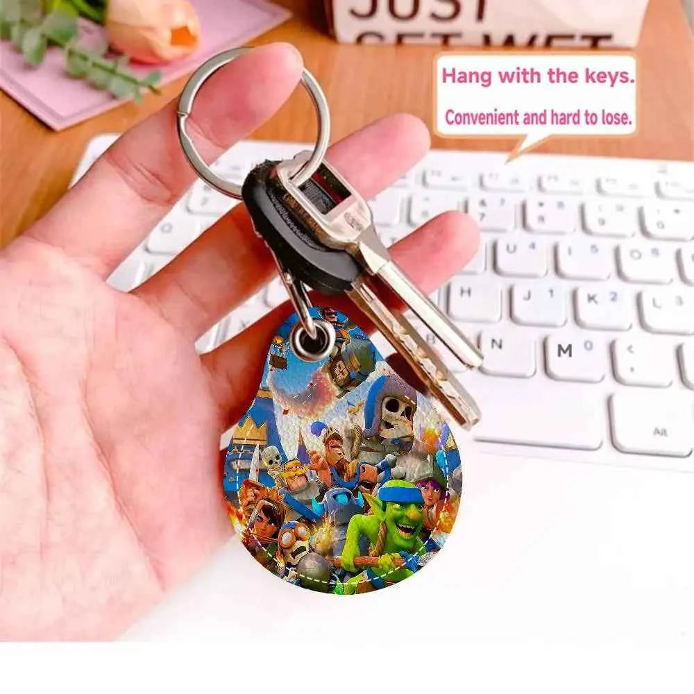 Game C-Clash Royale Anime Key Fashion PU Water Shape Keychain Women Car Key Holder Home Key Ring Charm Bag Car Pendant Gift