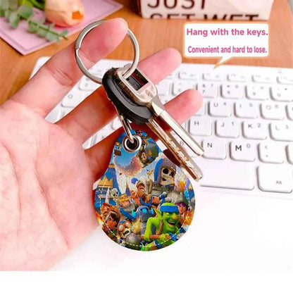 Game C-Clash Royale Anime Key Fashion PU Water Shape Keychain Women Car Key Holder Home Key Ring Charm Bag Car Pendant Gift