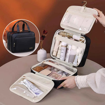 New PU Leather Hanging Cosmetic Bag For Women Portable Storage Makeup Organizer Large Capacity Travel Toiletry Storage Bags