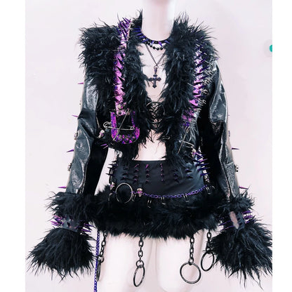 rivet Leather jacket Skull Leather jacket Gothic Leather jacket y2k Leather jacket Harajuku Leather jacket Unique Leather jacket