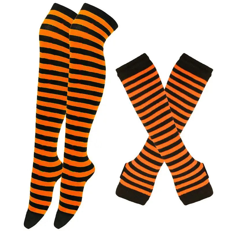 Gothic Striped Over Knee Socks & Arm Warmer Set