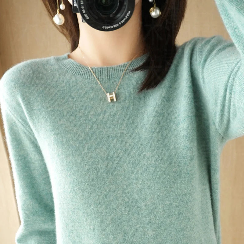 Autumn And Winter Cashmere Sweater Women's Crew Neck Pullover Casual Knitted Top Women's Short Undercoat Fashion 18 Colors SS69