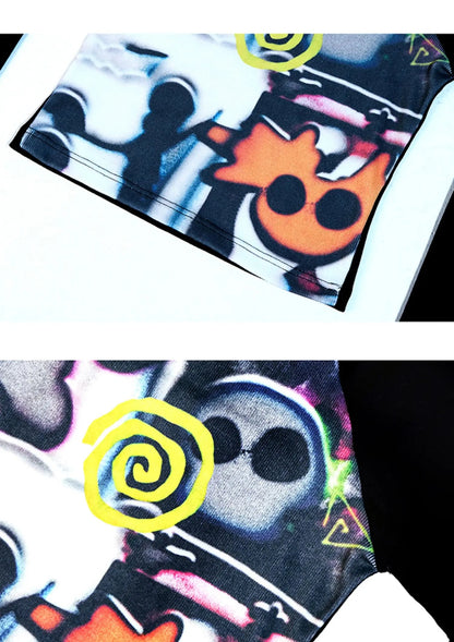 Women Vortex Skull Print Long Sleeve Raglan Stitch Backing T-Shirt Tops Fairy Grunge Graphic Vintage Y2k Slim Long Sleeve Top SS69