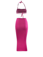 Women Long Skirt 2 Pcs Sets Sexy Strapless Tube Top Bodycon Maxi Skirts Y2k Two Piece Outfit Summer Clothing Beach Wear SS69