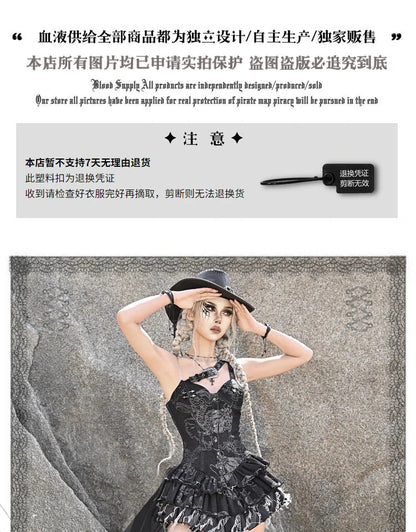 Blood Supply Original Punk Aesthetic dress hot girl Dragon Pattern Denim Sexy Slim Fit Dress Summer Halter Ruffles Short Dresses SS69