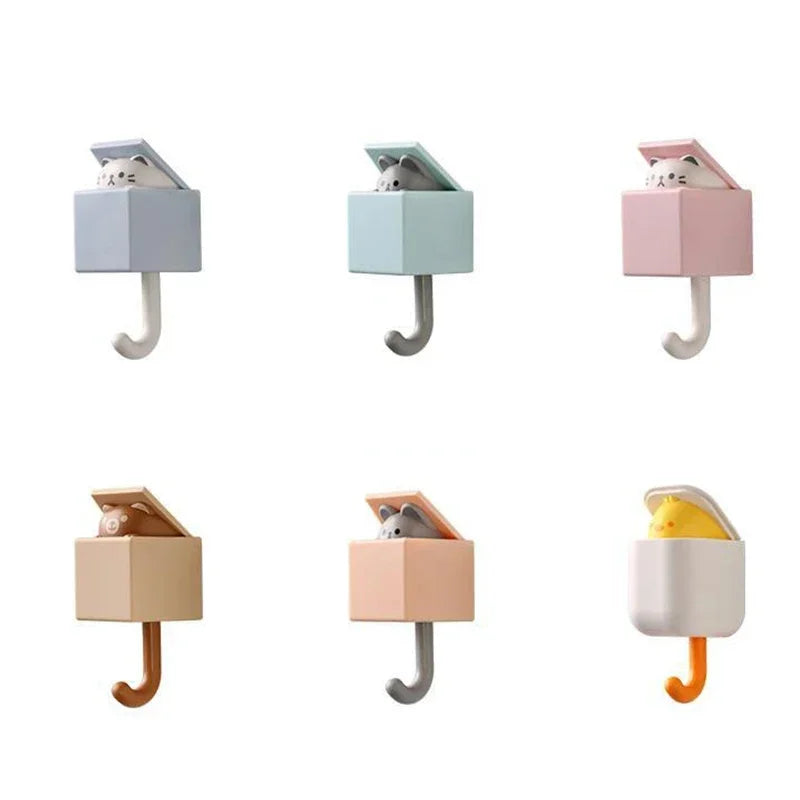 Self-Adhesive Cat Wall Hooks, Cute Animal Decorative Hanger