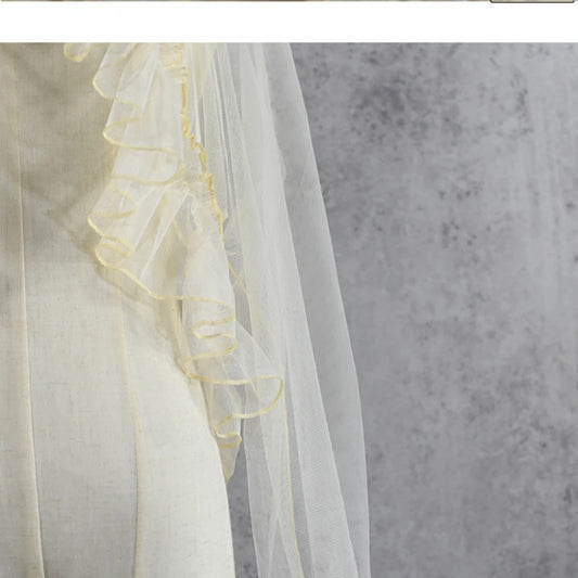 UZSCCN Japanese Sweet Lolita Chiffon Shawl Top Ruffle O-Neck Mesh Cardigan