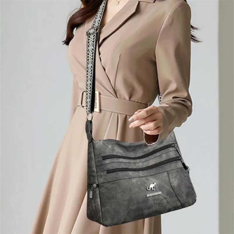 FXZLLQCN Vintage Faux Leather Multi-Layer Crossbody Bag