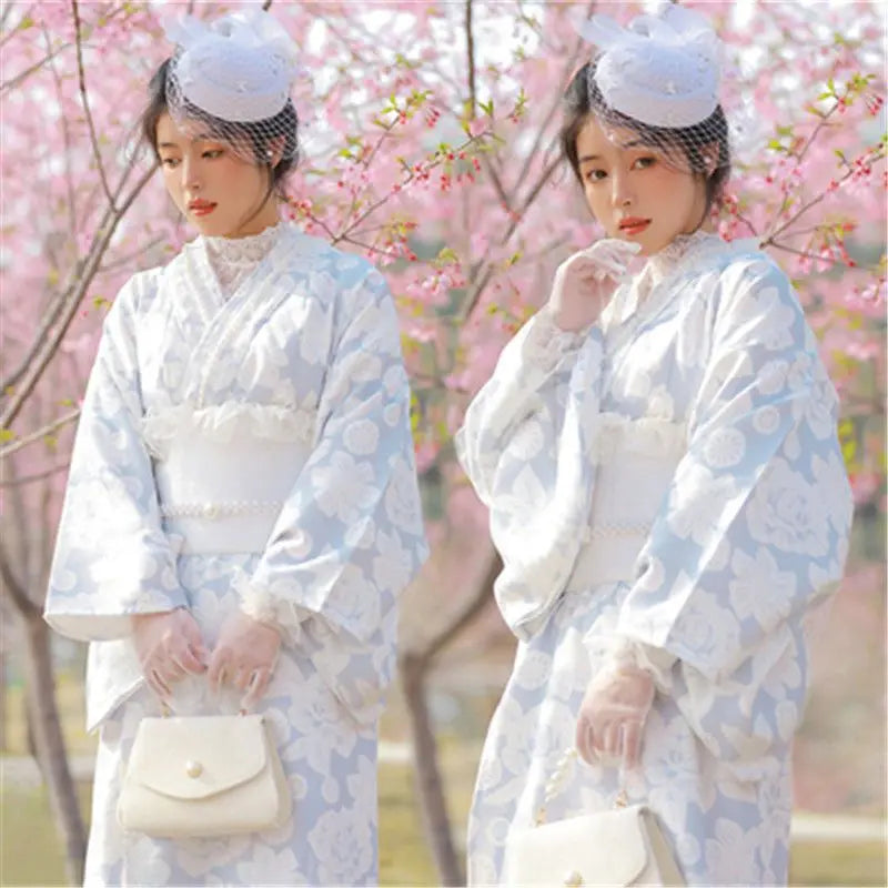 Fashion National Trends Women Sexy Kimono Yukata Dress With Obi Novelty Evening Dress Japanese Cosplay Costume Floral One Size