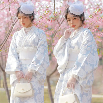 Fashion National Trends Women Sexy Kimono Yukata Dress With Obi Novelty Evening Dress Japanese Cosplay Costume Floral One Size