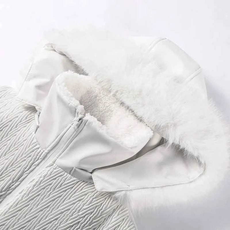 Fashion Solid Warm Ski Suit Women's Hood Fur Trim Full Sleeves Belt Coats High Waist Pants 2025 Winter Lady Windproof Tracksuit